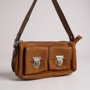 Tan faux Leather Shoulder Bag with Silver Accents